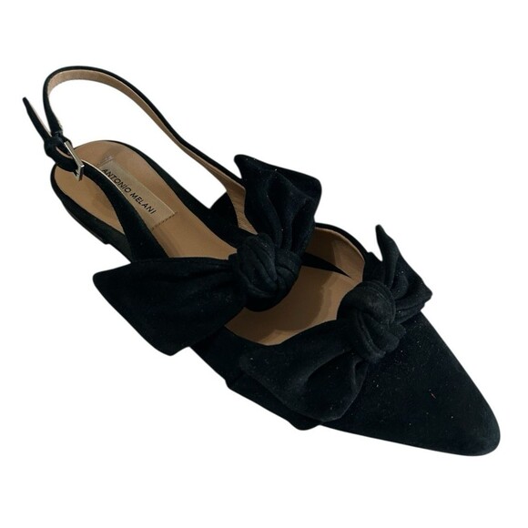 Antonio Melani Remalyn Black Double Bow Suede Slingback Pointy Flats Shoes 9M - Picture 1 of 10